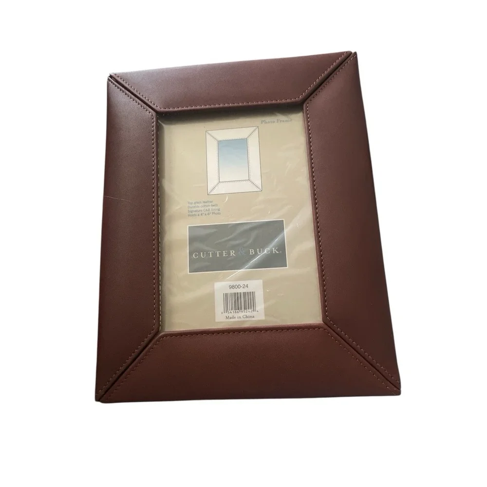 Cutter & Buck Brown Leather Snap Photo‎ Frame 9.5x7.5 Outside And Holds 4x6